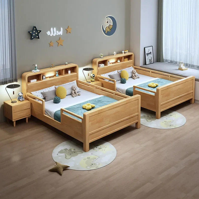 for Children Solid Wood Bed with Guardrail for Kindergarten Primary School Students Single Bedroom Baby Splicing Bed for Boys