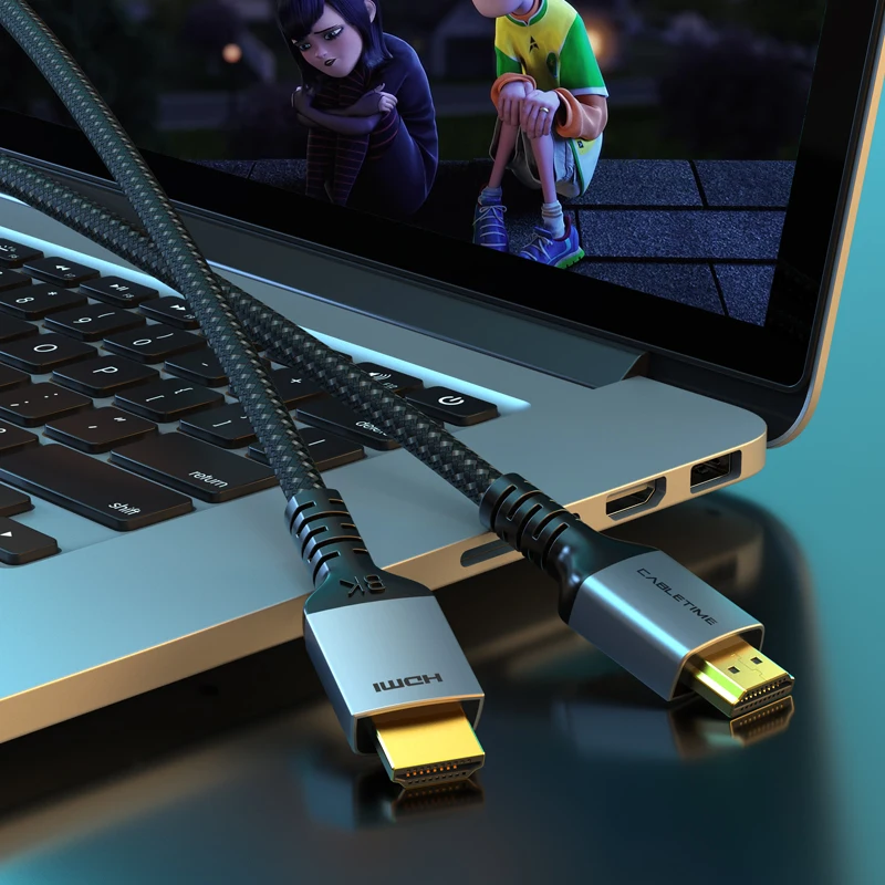 CABLETIME 8K HDMI Cable HDMI 2.1 Cable 8K@60Hz Resolution Aluminum Alloy HDMI Premium Certified for Monitor Laptop Switch
