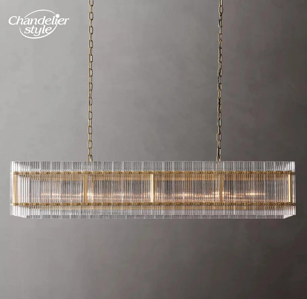 

San Marco Rectangular Chandeliers Modern Vintage LED Glass Brass Chrome Black Lamps Dining Room Living Room Lights Fixture Decor