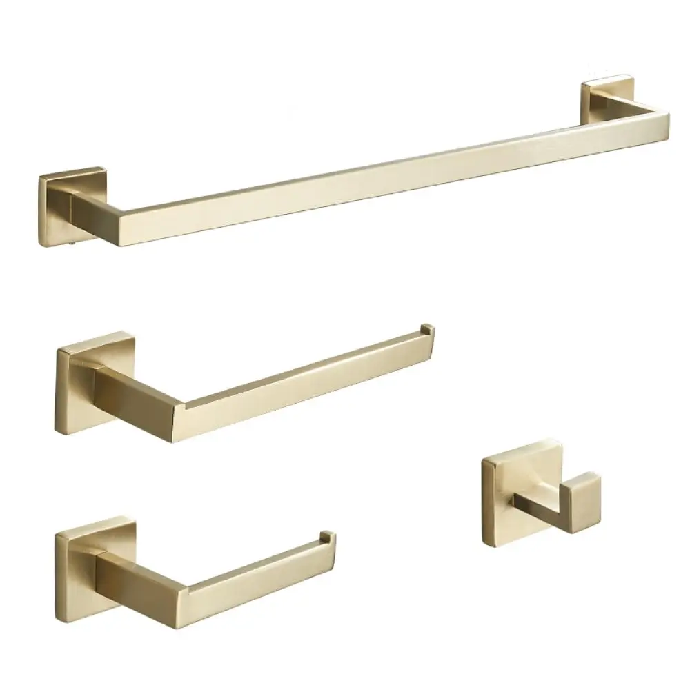 

Набор из 4 предметов для ванной комнаты из матовой золотистой нержавеющей стали: полотенцедержатель 60 см, настенная полка, на заказ