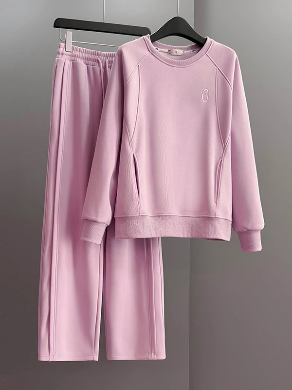 

Pink Sporty Casual Women's Two-Piece Set Winter Comfortable High Waist Wide Leg Pants Hoodie Top Salt Series Fashionable Sweet