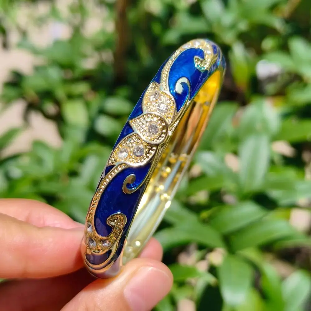 1cm Crown Cloisonne Bracelet Crown Five-leaved Flower Blooms Colored Dropper Oil Bangle Classic Ethnic Women's Hand Bracelet