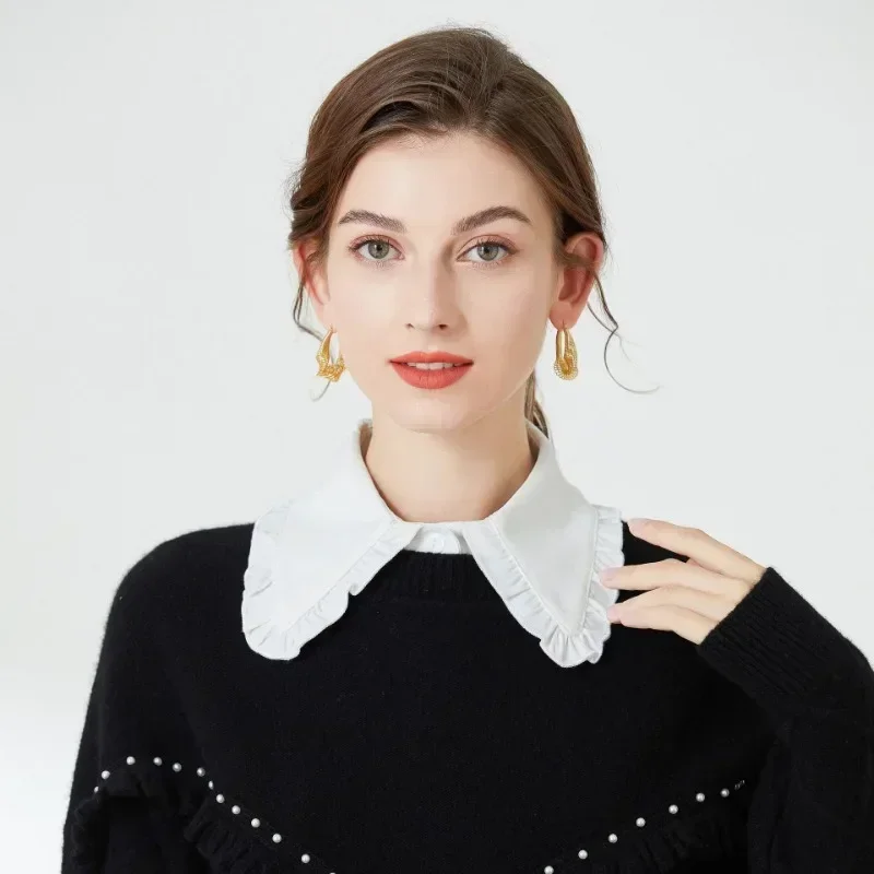 여성용 러플 라펠 화이트 페이크 칼라 탈부착 가능한 칼라 스카프 가짜 칼라 셔츠 타이 여성용 탈착식 셔츠 타이