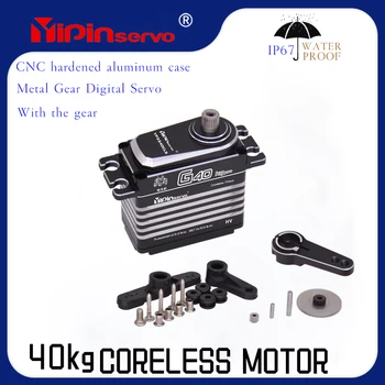 YIPIN 40KG Large Torque CNC Aluminum Shell Metal Gear Coreless Waterproof Gear for 1/8 1/10 RC Car Truck Boat Sca