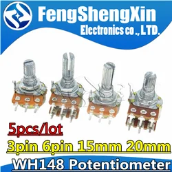 5pcs WH148 3pin 6pin 15mm 20mm 1K 2K 5K 10K 20K 50K 100K 250K 500K 1M Ohm Linear Taper Rotary Potentiometer Resistor B50K B10K