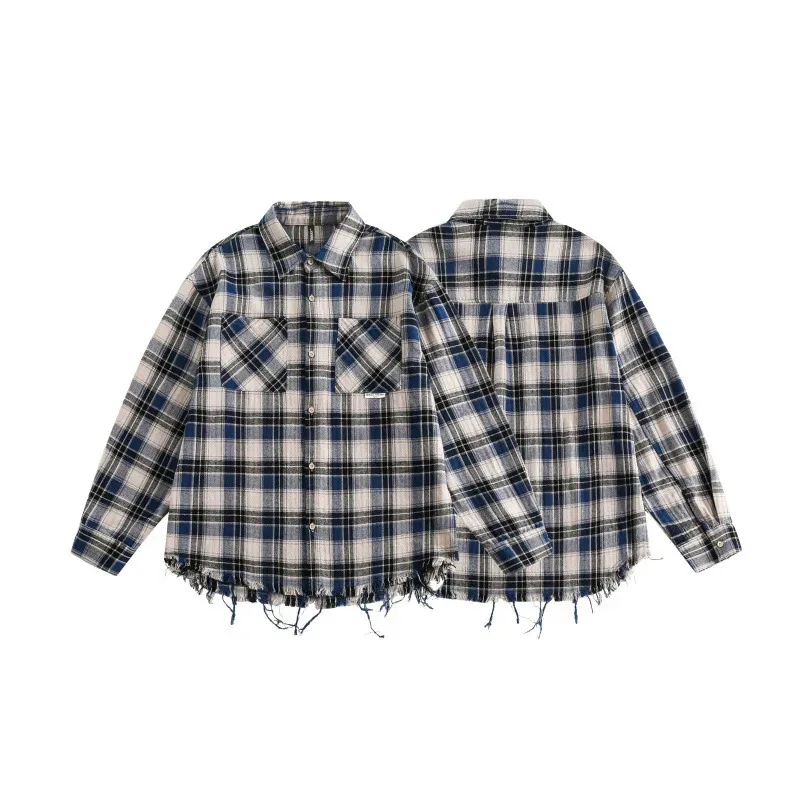 

HELLOMARCEL High Quality Luxury Apparel Street Wear EU US Size Cotton Heavy Weight Long Sleeve Checked Casual Shirt