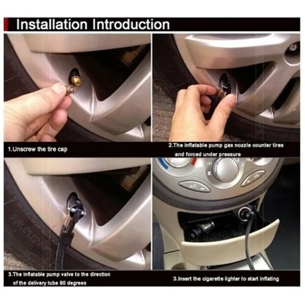 with Mechanical Pressure Gauge Compressor Tire Inflator DC 12V Bicycles Car Auto Tire Pump Motorcycle Portable