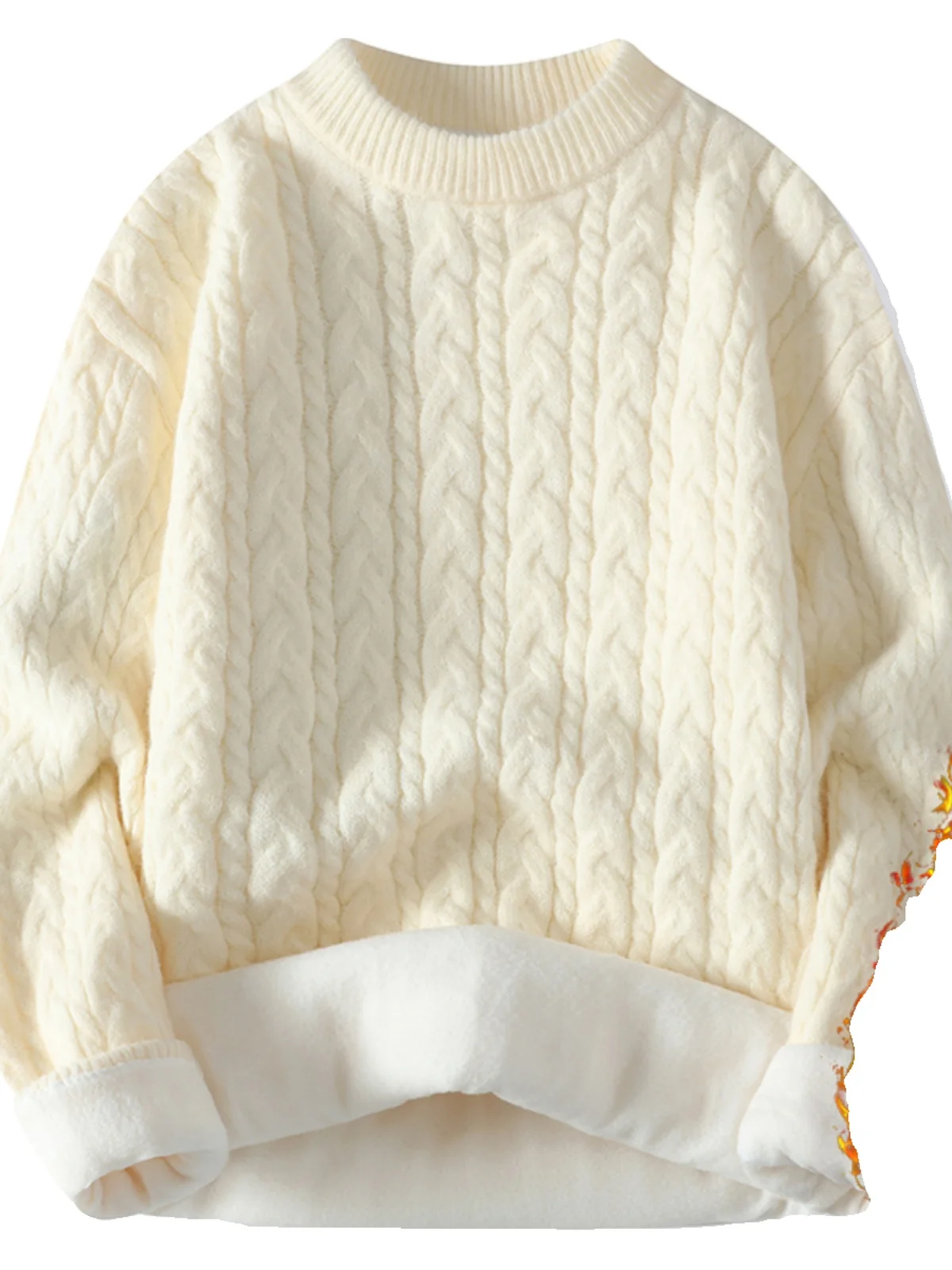 

Men's round Ne Knitwear Fce Lined Thiened Wool Blend Inner Wear Casual Trendy Sle Winter Base Layer irt