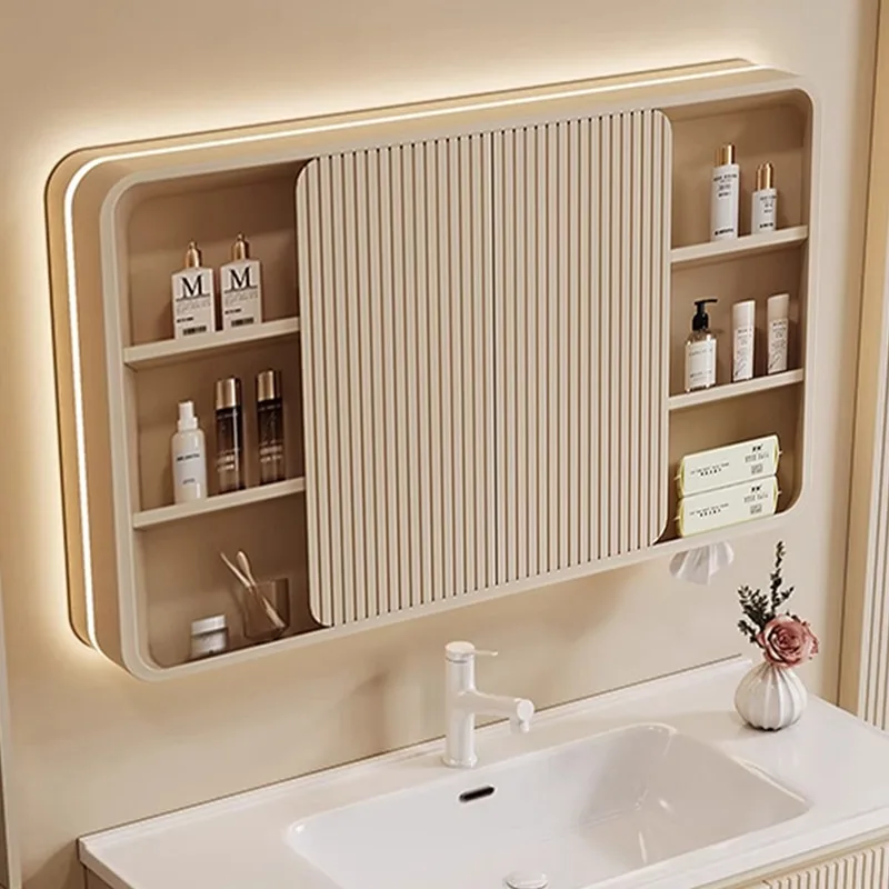 Paper Organizer Bathroom Cabinet Storage Mirror Shelves Wall Toilet Partitions Cupboard Space Saver Gabinete Home Furniture