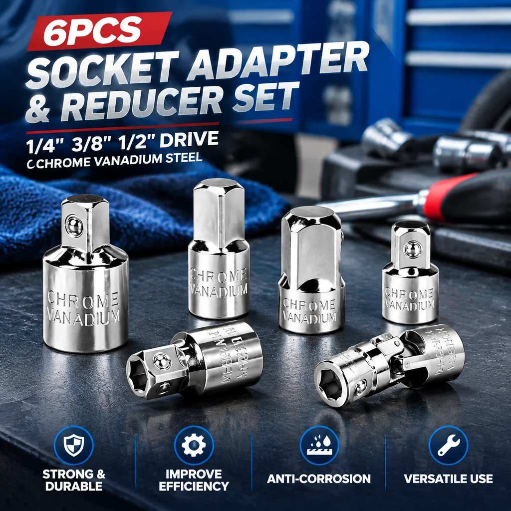 1/4 in, 3/8 in & 1/2 in Ratchet Wrench Adapter Kit - Chrome Vanadium Steel Socket Extensions for Automotive Maintenance