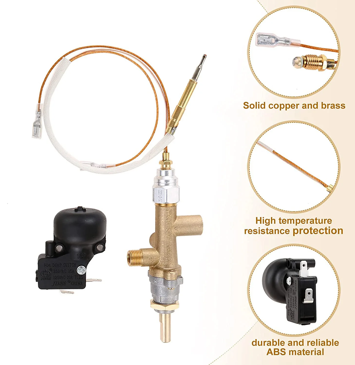 Propane LPG Gas Fire Pit Control Safety Valve Flame Failure Device Cock Gas Heater Valve with Thermocouple and Knob
