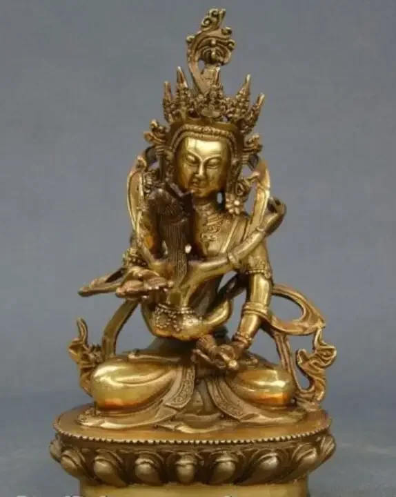 Old Tibetan Buddhism Brass Vajra Mandkesvara Yab-Yum Buddhas Happy Buddha Statue