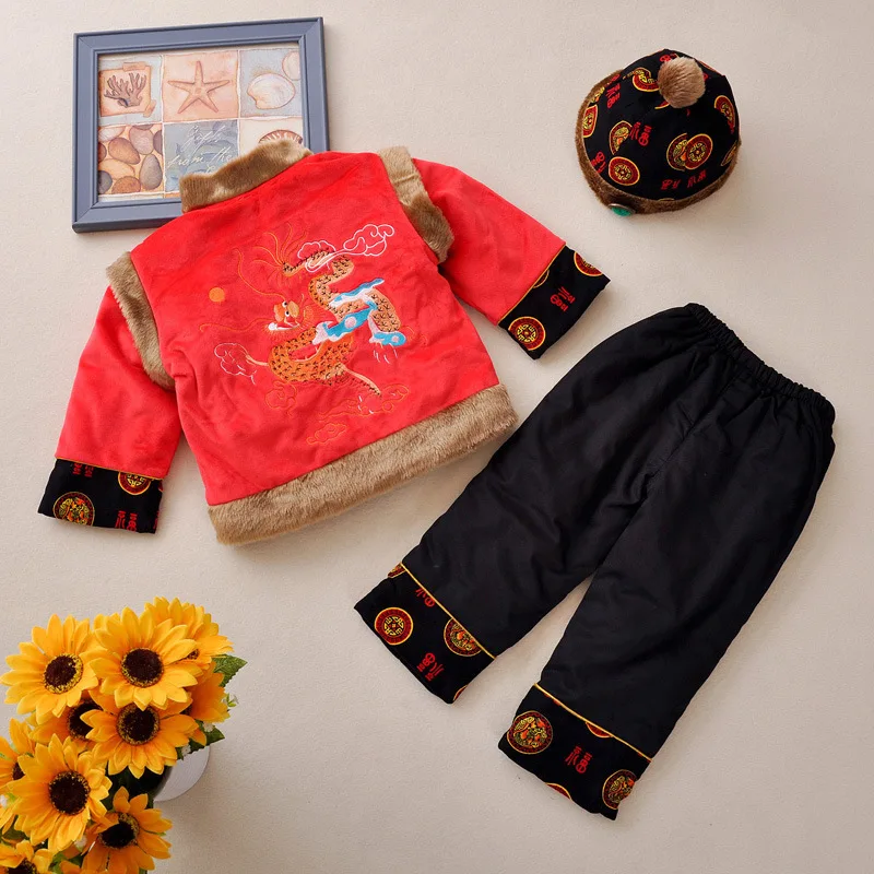 Veste de dragon traditionnelle imbibée de Tang pour garçons, nouvel an chinois, boutons vintage, olympiques Tang, chemise et pantalon Kungfu pour enfants, tenues Hanfu