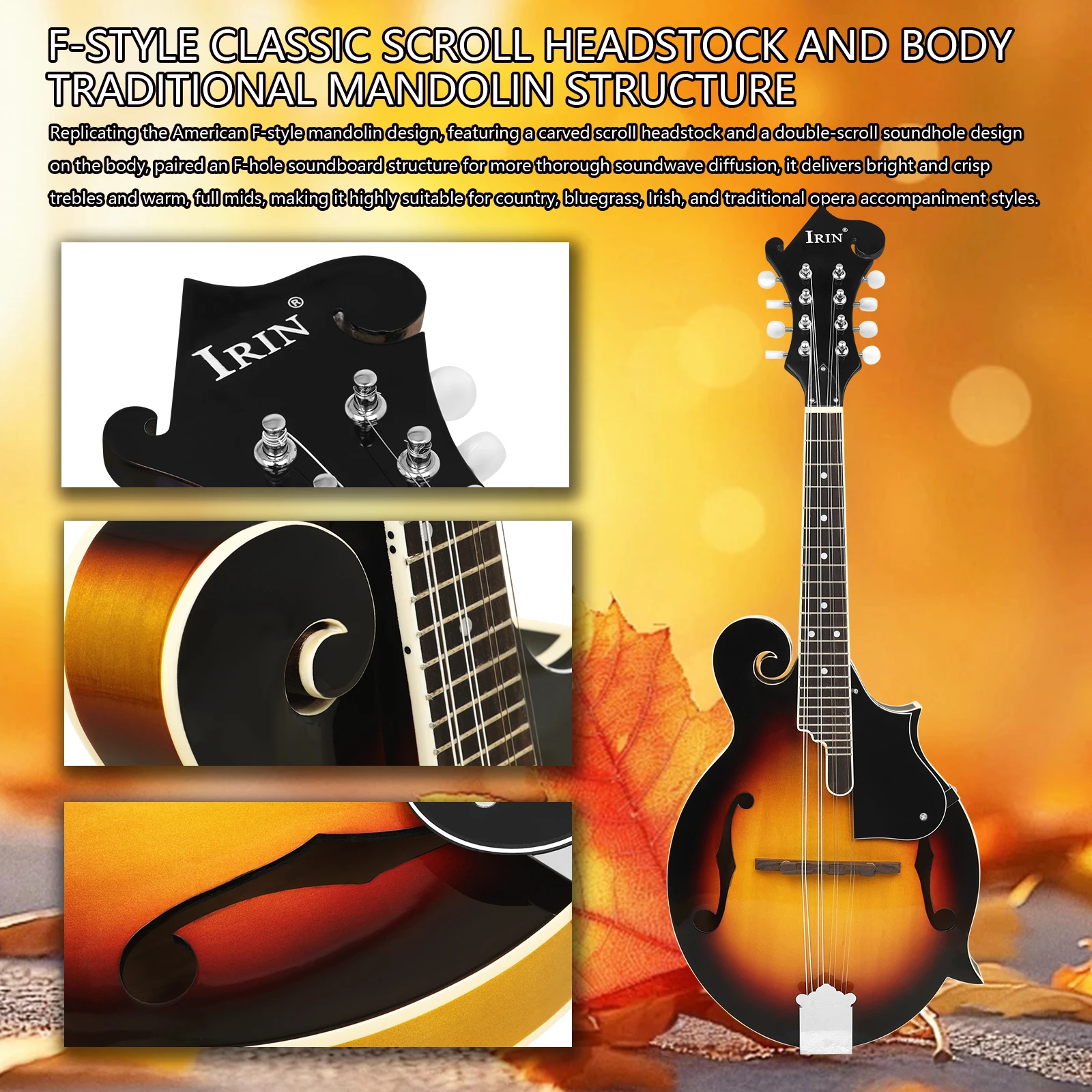 IRIN MD-65 8 Strings Acoustic - Musical Instrument Mandolin ulasan dan harga