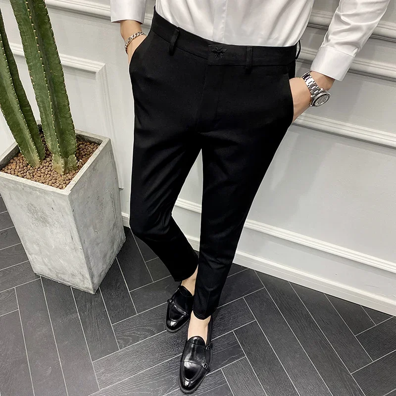 High quality suit trousers 2024 spring new men's business fashion casual small feet slim trousers men's clothing pants size 4042