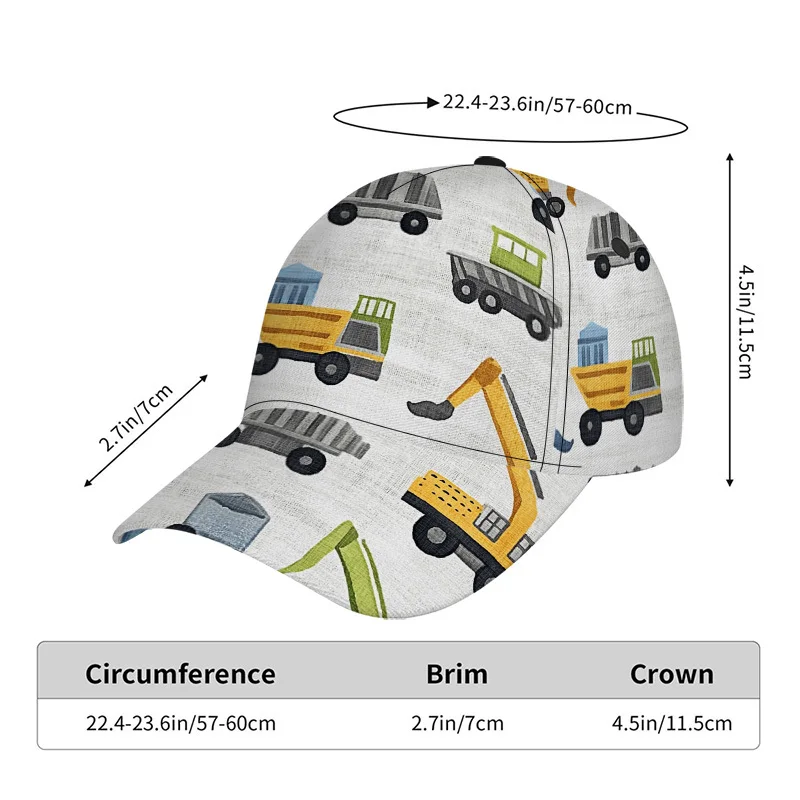 Colorful Construction Vehicles Print Classic Baseball Cap Adjustable Duckbill Lightweight Perfect for Casual Wear and Relaxed