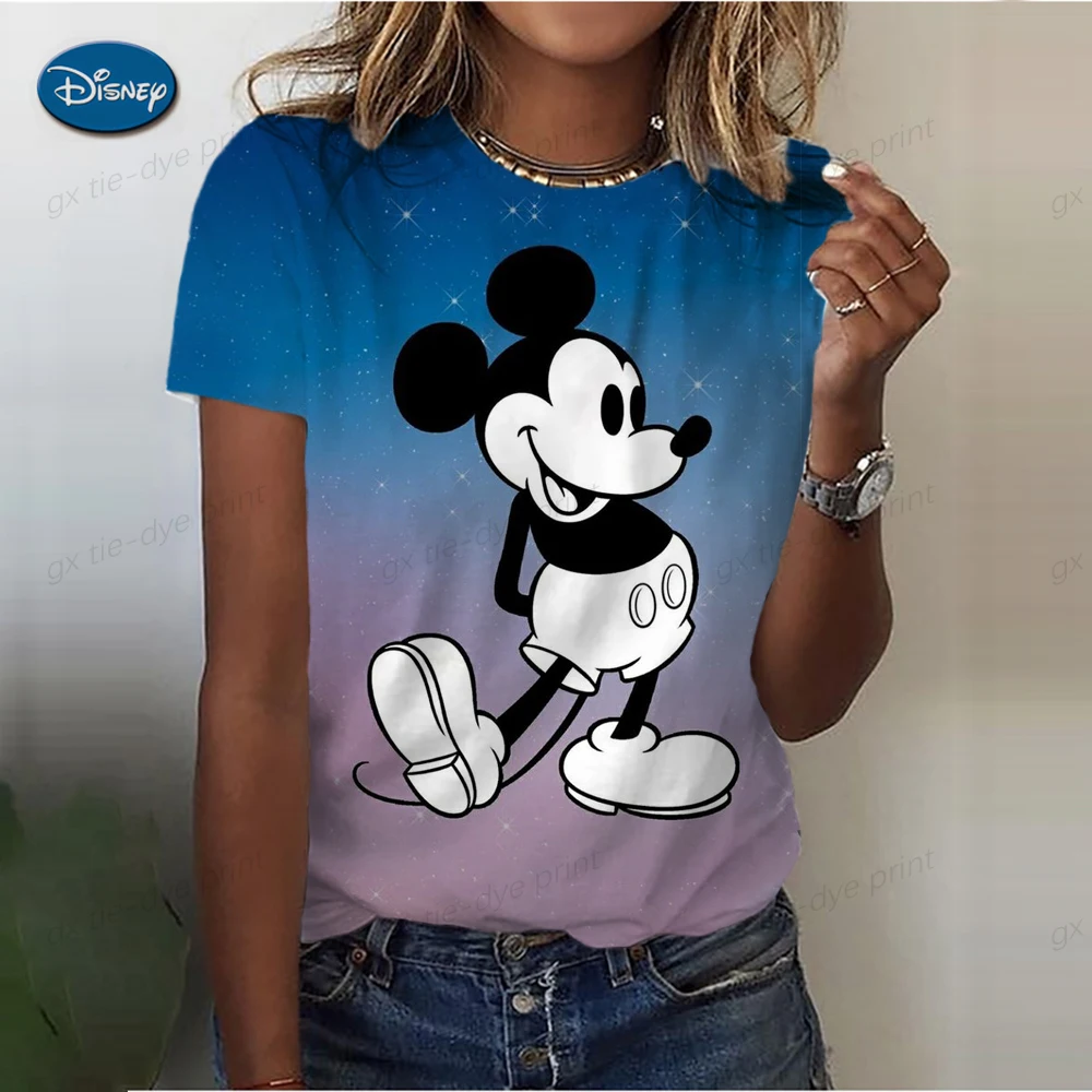 Disney Cute Women's Topolino T-shirt stampata Camicia estiva Camicette da donna di moda 2025 3D Cartoon Minnie Abiti femminili