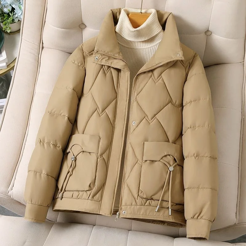 Parkas Women Short Coats Zipper Coat Stand Collar Full Sleeve Thick Warm Y2k Streetwear Elegant Jackets Outerwear Autumn Winter
