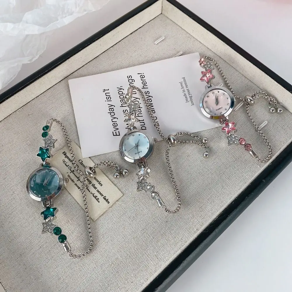 Exquisite Adjustable Bracelet Watch Rhinestone Alloy Quartz Watch Star Chain Watch for Women Girls