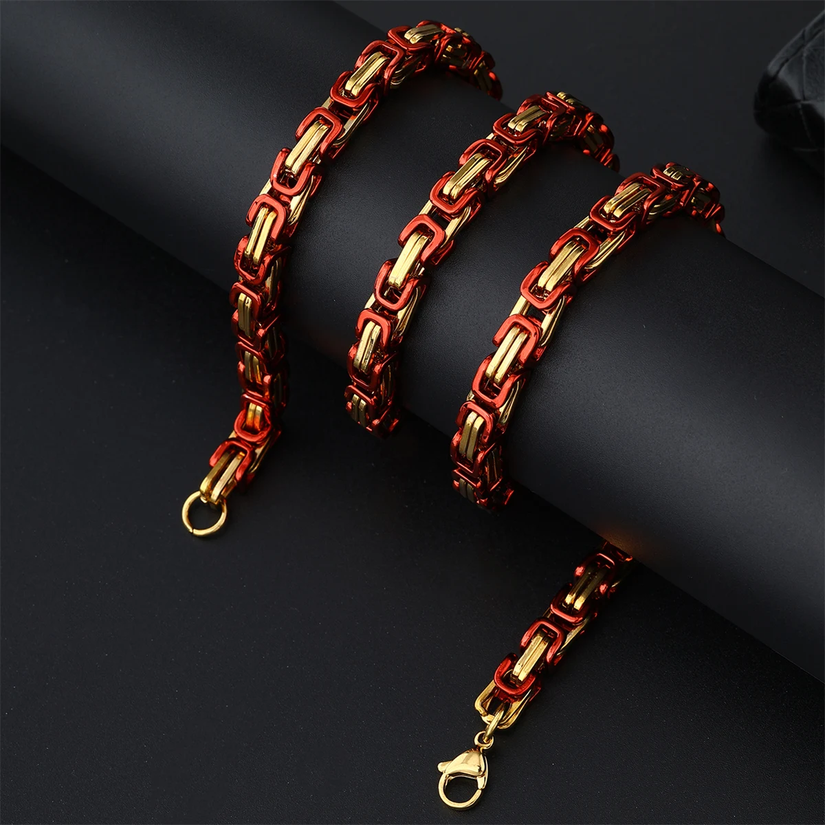 D&Z Stainless Steel Chain Necklace 6MM Red-Gold Plated Men's Punk Domineering Hip Hop Rock Locomotive Jewelry Accessories