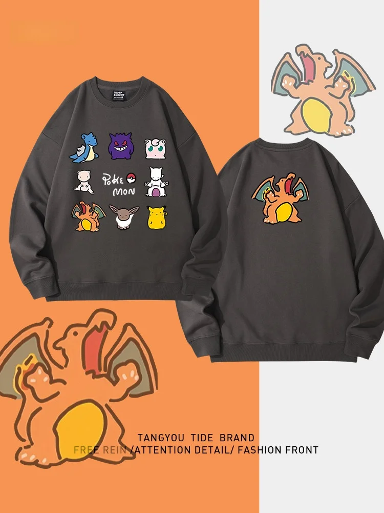 

Свитшот свободного кроя с мультяшным принтом Dragonite, круглый вырез, удобный, хлопковый, повседневный, модный, в уличном стиле