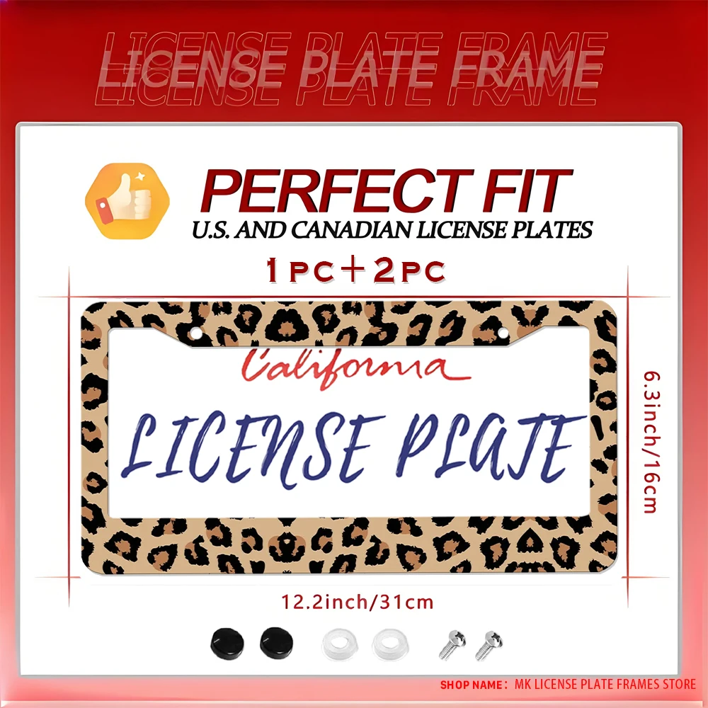 

Tan Cheetah Print Aluminum License Plate Frame with Screw Kit, 2 - Hole, Retro, Fun, Car Decoration, 6x12 Inches