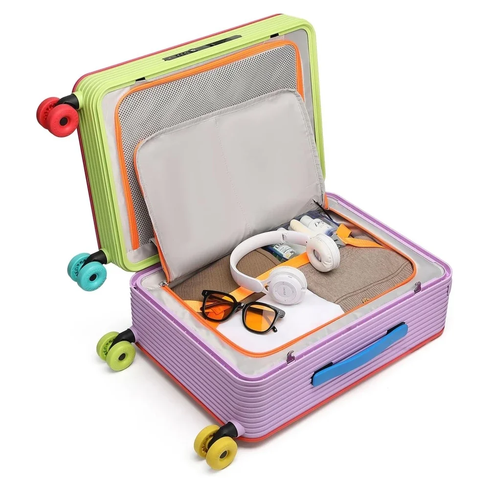 Multi-color Dopamine Fashion Suitcase Zipperless Hard Side PC Material Rolling Luggage Wide Handle Travel Suitcase TSA 20/24inch