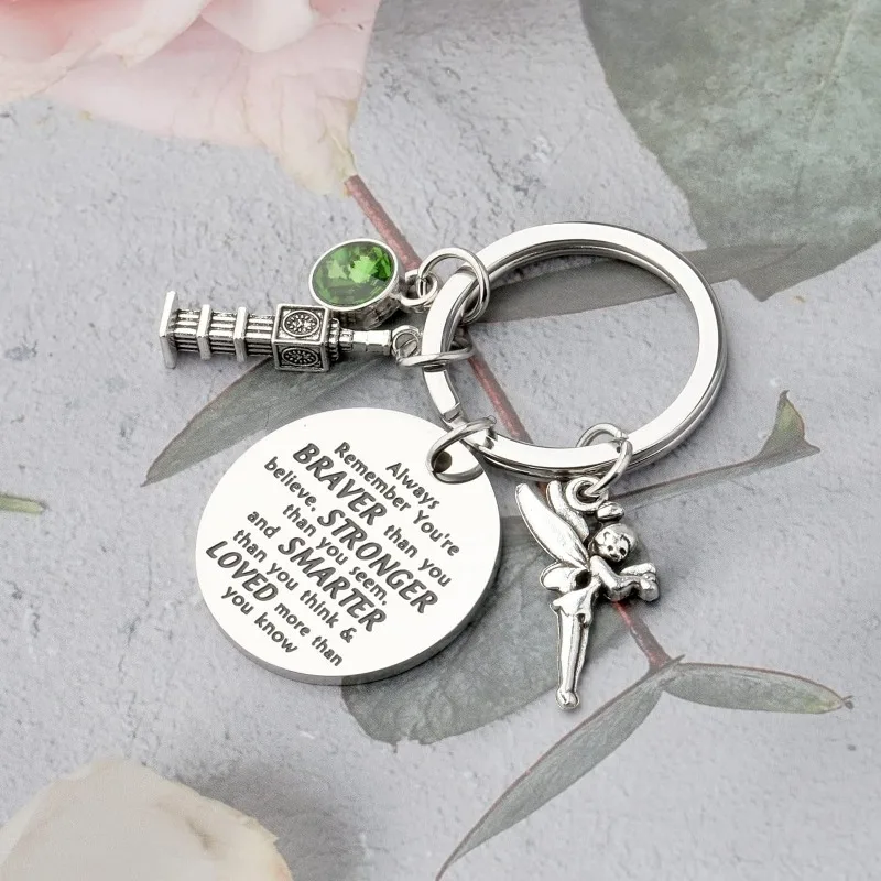 Peterr Pannn Inspired Keychain Gifts Birthstone Fairy Tale Jewelry Tinkerr-Belll Charm for Movie Fandom Braver Than You Believe