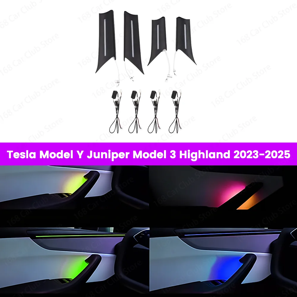 

LED 7 Color Door Handle Ambient Light For Tesla Model Y Juniper Model 3 Highland 2023-2025 Car Door Atmosphere Lamp