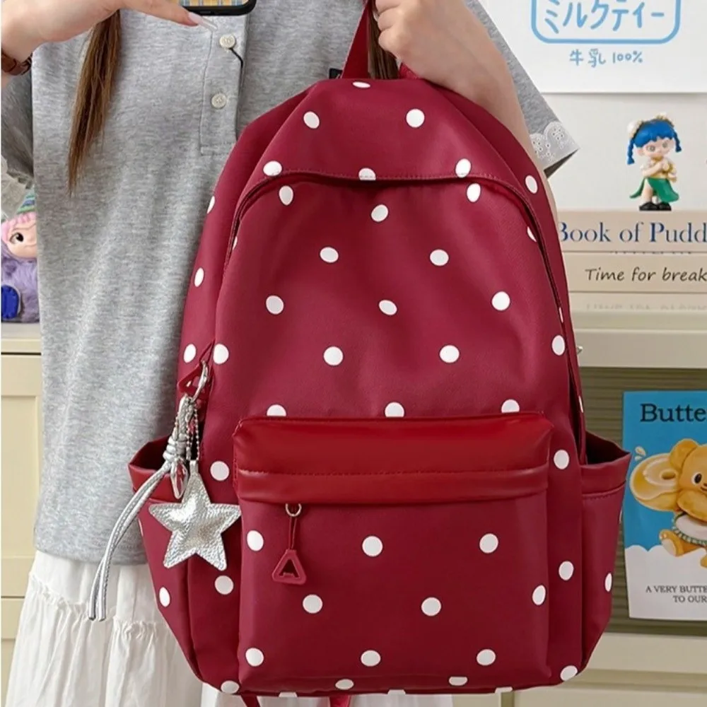 Simple Large Size Polka Dot Backpack Ins Style Aesthetic Fashion Casual Design Daypack Backpack Casual Rucksack Travel Use