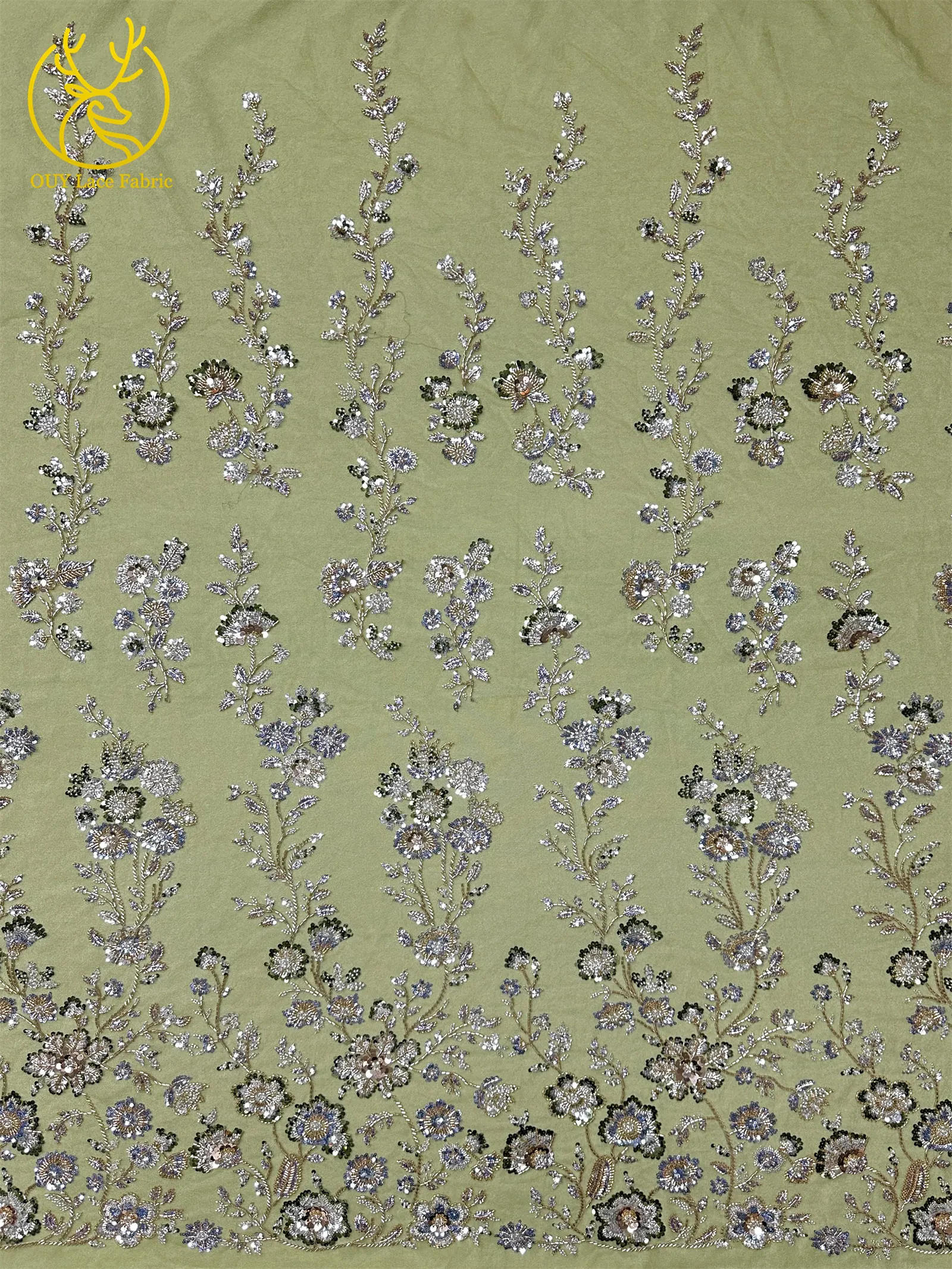 African Groom Beaded Lace Fabric 2026 High-grade Olive Green French Nigerian Sequins Lace Fabric Ladies Party Evening Dress