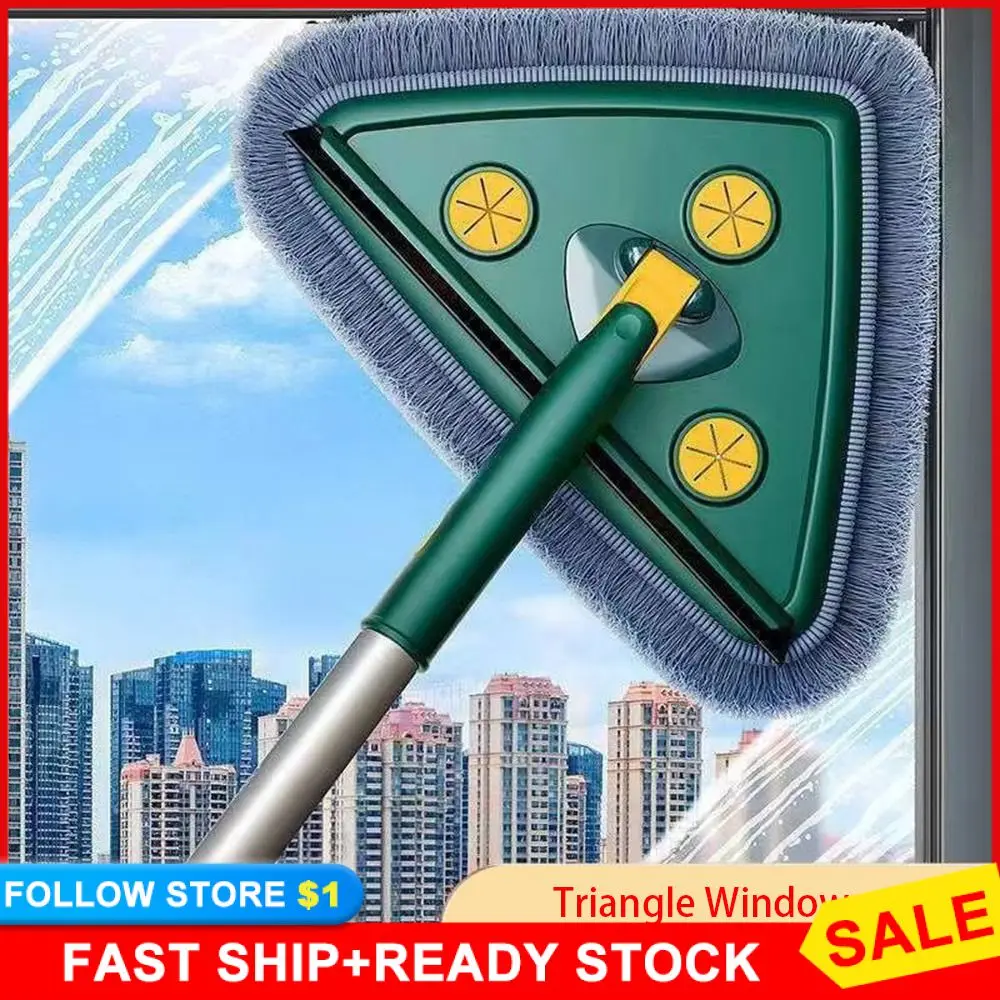 Window Cleaner Household Ceiling Wall Roof Wiping Glass Cleaning Mop Home Floor Tools Cleaning Mop No Dead Corners Triangle 360°