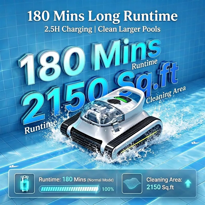 Cordless Robotic Pool Cleaner - Automatic Pool Vacuum Robot for Inground&Above Ground Pools, Wall&Waterline Climbing