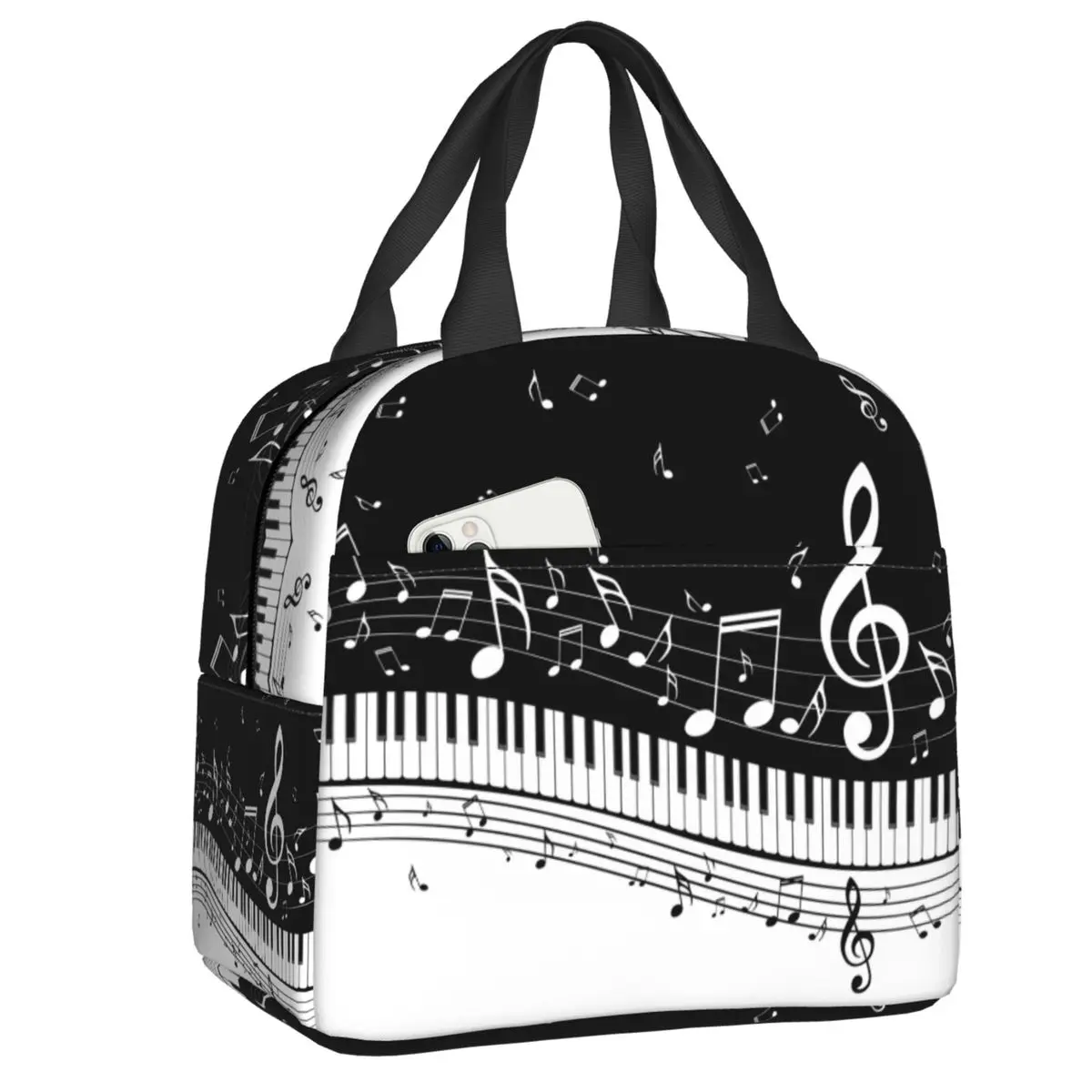 Piano Keyboard Music Notes Insulated Lunch Box for Women Portable Thermal Cooler Lunch Bag Kids Food Picnic Container Tote Bags