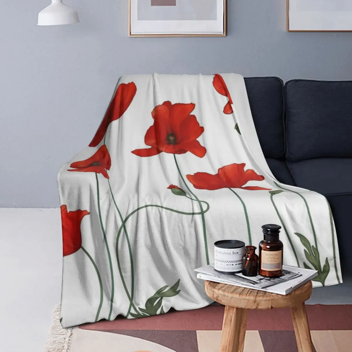 

Poppy Stems Blanket Soft Warm Flannel Throw Blanket Bedding for Bed Living room Picnic Travel Home Couch