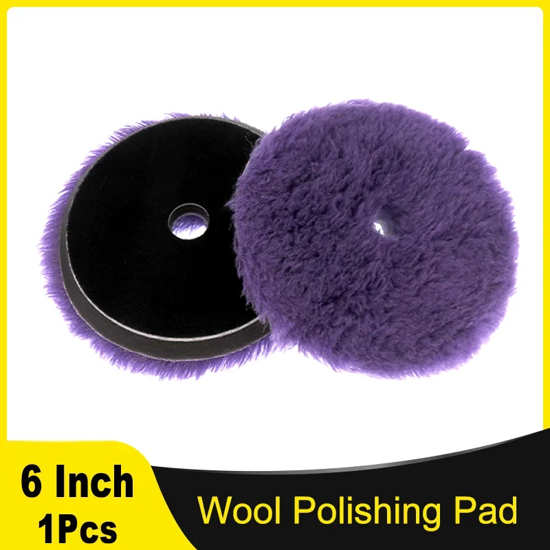 6Inch 150MM Purple Wool Polishing Pads 1Pcs Premium Buffing Wheel with Hook and Loop for Car Polisher Polishing and Buffing