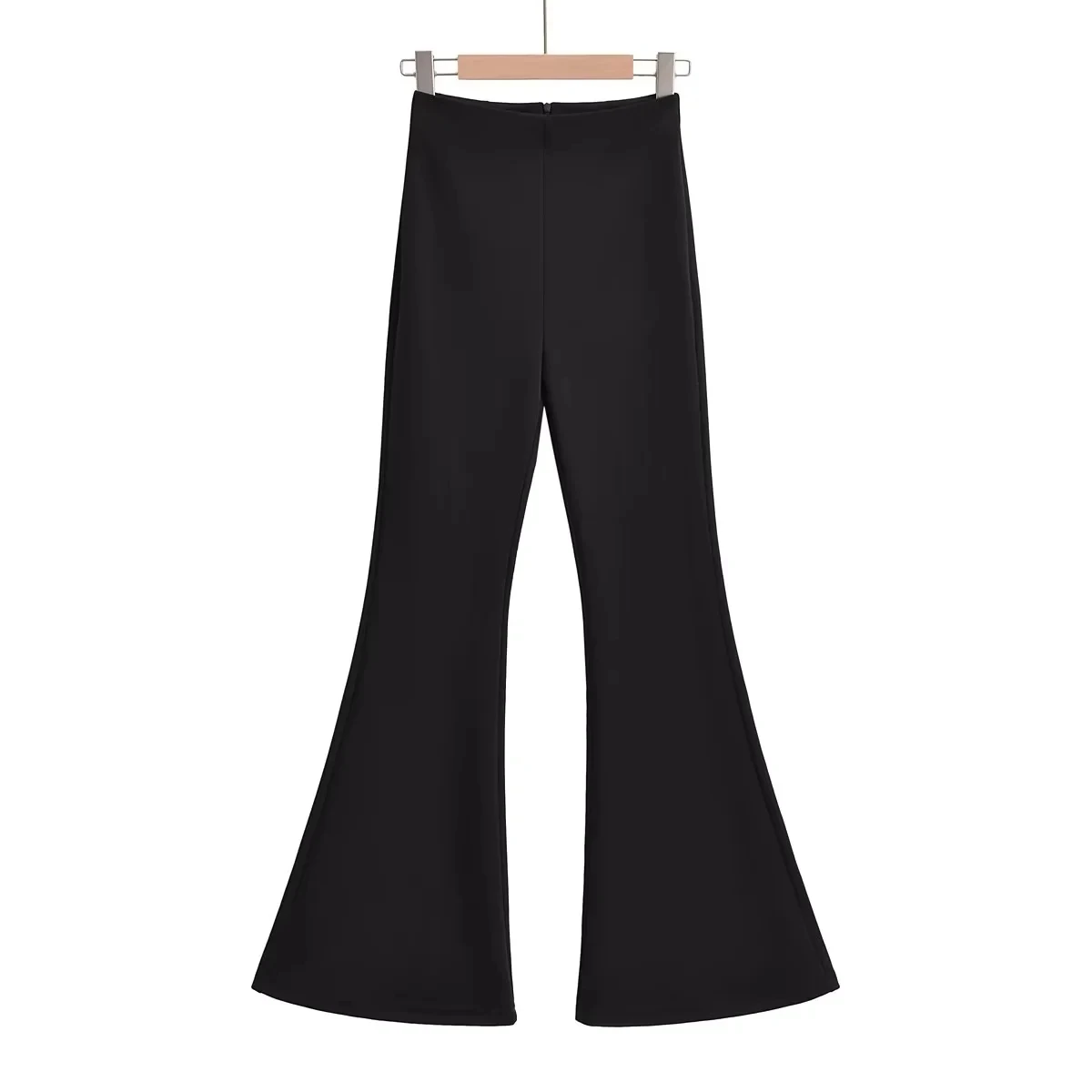 

Брюки-клеш с высокой талией, утягивающие, черные, на молнии, сексуальные, для стройных ног, длинные, для повседневной носки, летняя коллекция