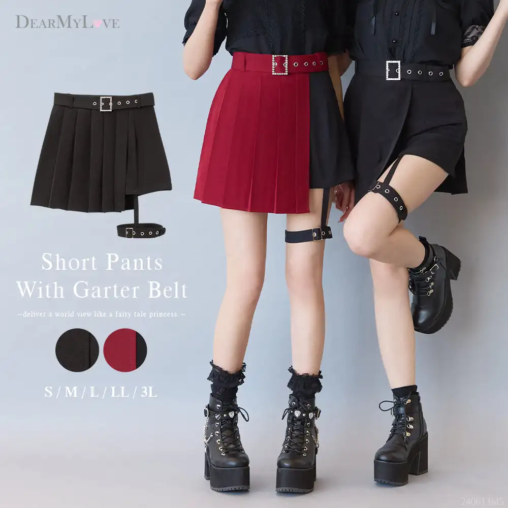 Japanese Preppy Style Pleated Pants Skirt Punk Rock High Waist Belt Shorts Stitching Pantskirt Fake 2 Piece Y2K Skirt for Women