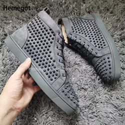 High Top Riveted Men's Casual Shoes Breathable Lace-Up Round Head Solid Color Casual Sneakers Hemegot High Quality Brand Shoes