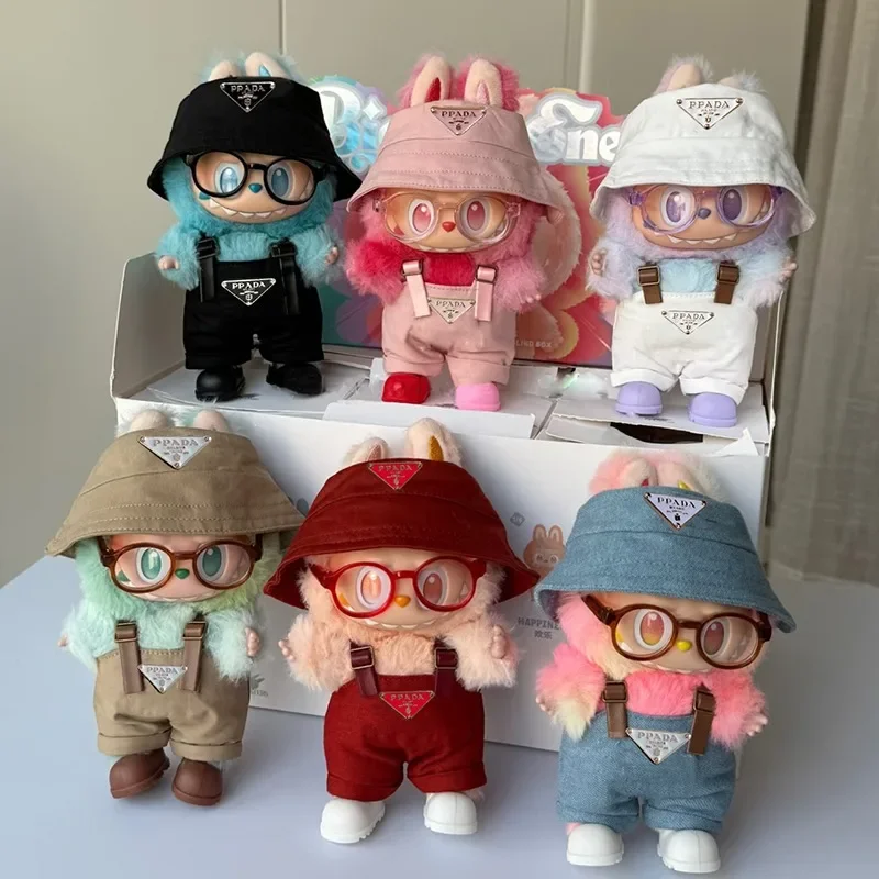 

15 17cm For Labubu Doll Classic Overalls Inverted Triange Outfit Clothes Jumpsuit Short Pants Glasses Set Clothing Accessories
