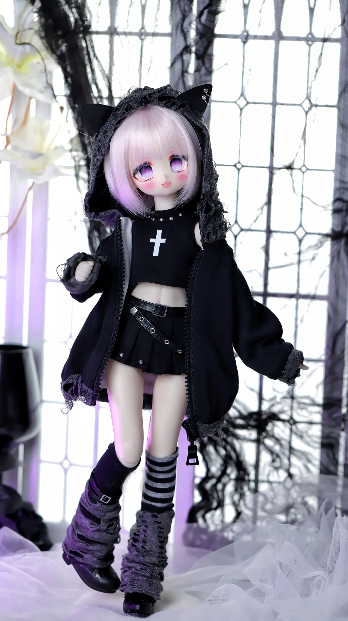 BJD Doll Clothes Suitable for 1/4 big size MSD MDD Cute Doll Clothes Black Cat Attacks Doll Accessories (6 points)