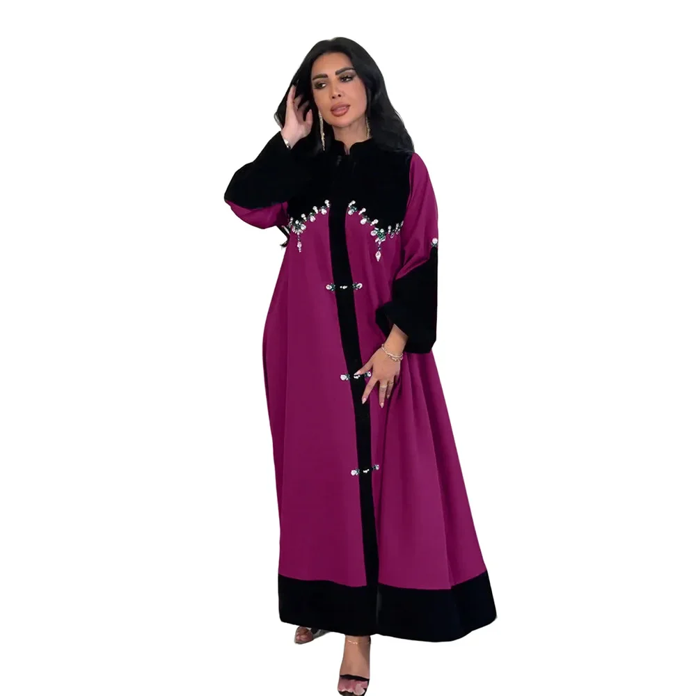 

Eid Velvet Embroidered Women Maxi Dress Dubai Turkey Abaya Winter Autumn Evening Party Gown Muslim Kaftan Islamic Clothing Robe