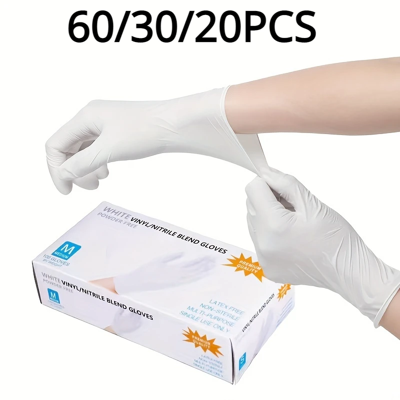 20/30/60PCS White Nitrile Gloves For Kitchen Household Cleaning Gloves Waterproof Tattoo Glove Car Repair Pet Care Hair Dyeing