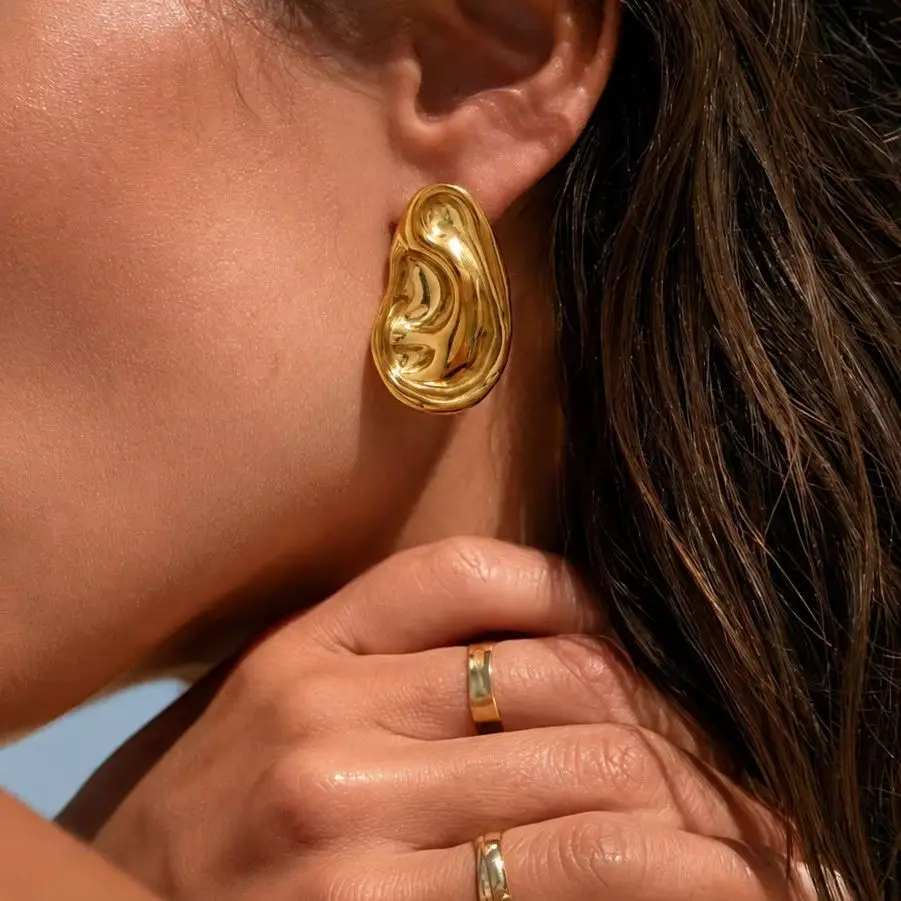IngeSight.Z Retro 18K Gold Plated Stainless Steel Stud Earrings Women 2027 New Fashion Minimalism Statement Jewelry Waterproof