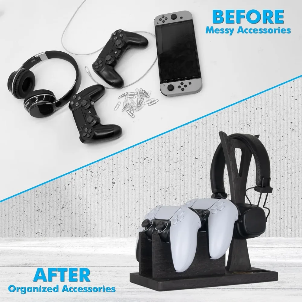 هدية ألعاب للرجال المراهقين منظم وحدة التحكم الخشبية مع حامل سماعة الرأس وحامل وحدة التحكم في الألعاب - فكرة هدية فريدة من نوعها لـ hu