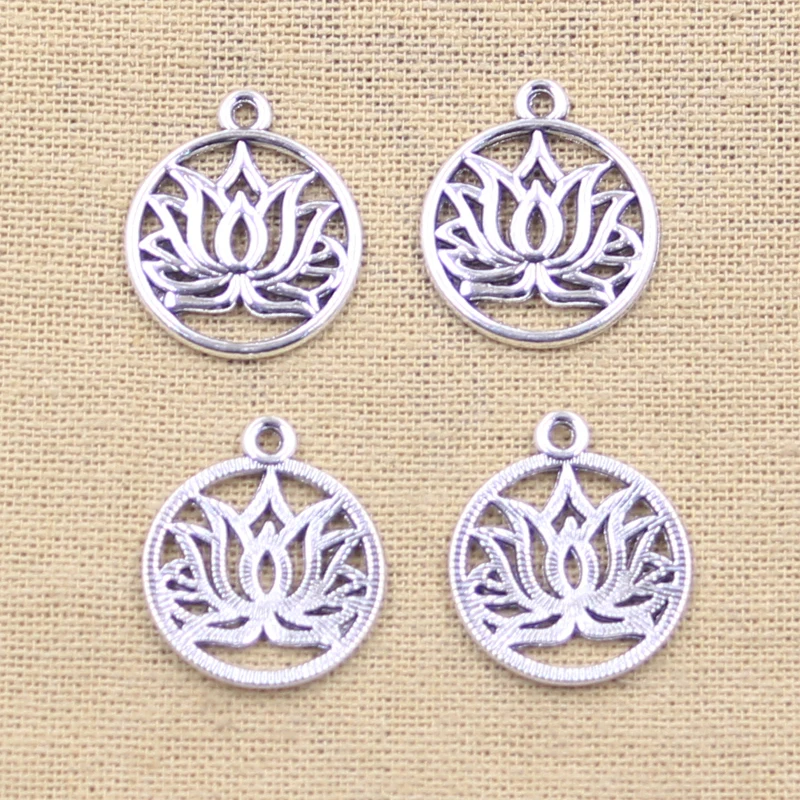 12pcs Charms Yoga Lotus Flower 22x19mm Antique Silver Color Plated Pendants Making DIY Handmade Tibetan Finding Jewelry