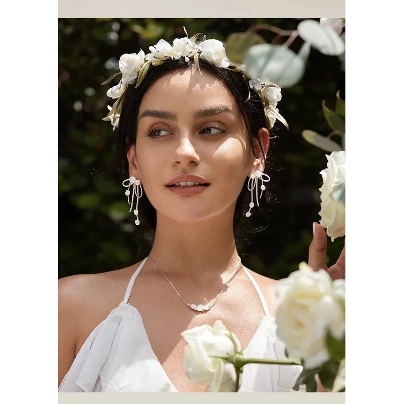 Rose Wedding collection, white Rose Garden earrings