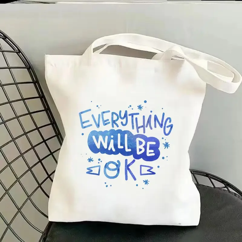 

Canvas Shoulder Bag Women Everything Will Be OK Quote Inspirational Positive Motivational Tote Bag Daily School Casual Fashion