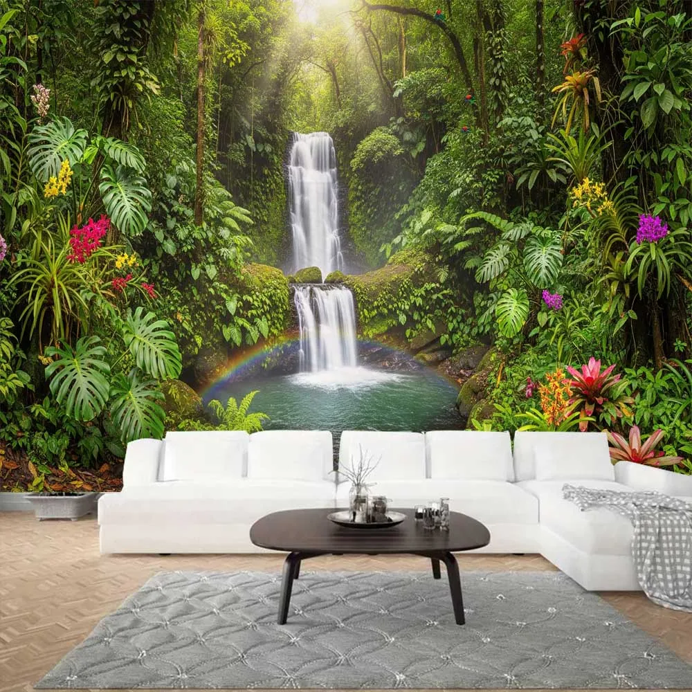 

Natural landscape tapestry, multiple sizes, tropical rainforest waterfall soft wall hanging cloth, aesthetic home decoration