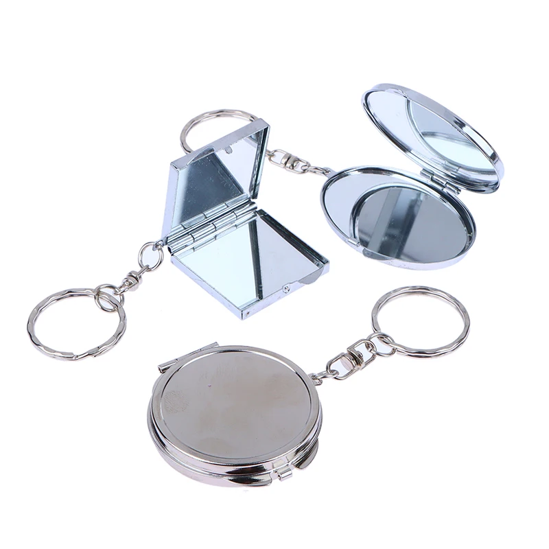 Metal Folding Keychain Makeup Mini Mirror Round Heart Oval Square Shape Double Sided Cosmetic Mirror